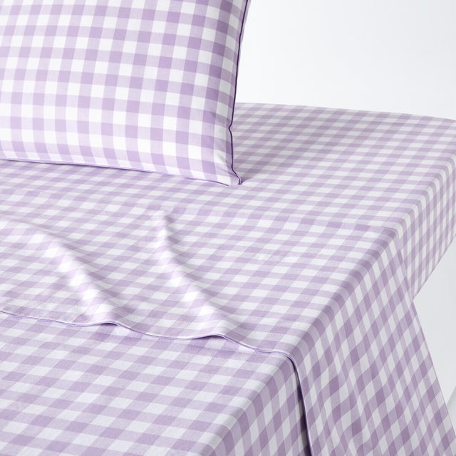 Drap plat coton, Veldi violet - Vichy violet - 180 x 290 cm