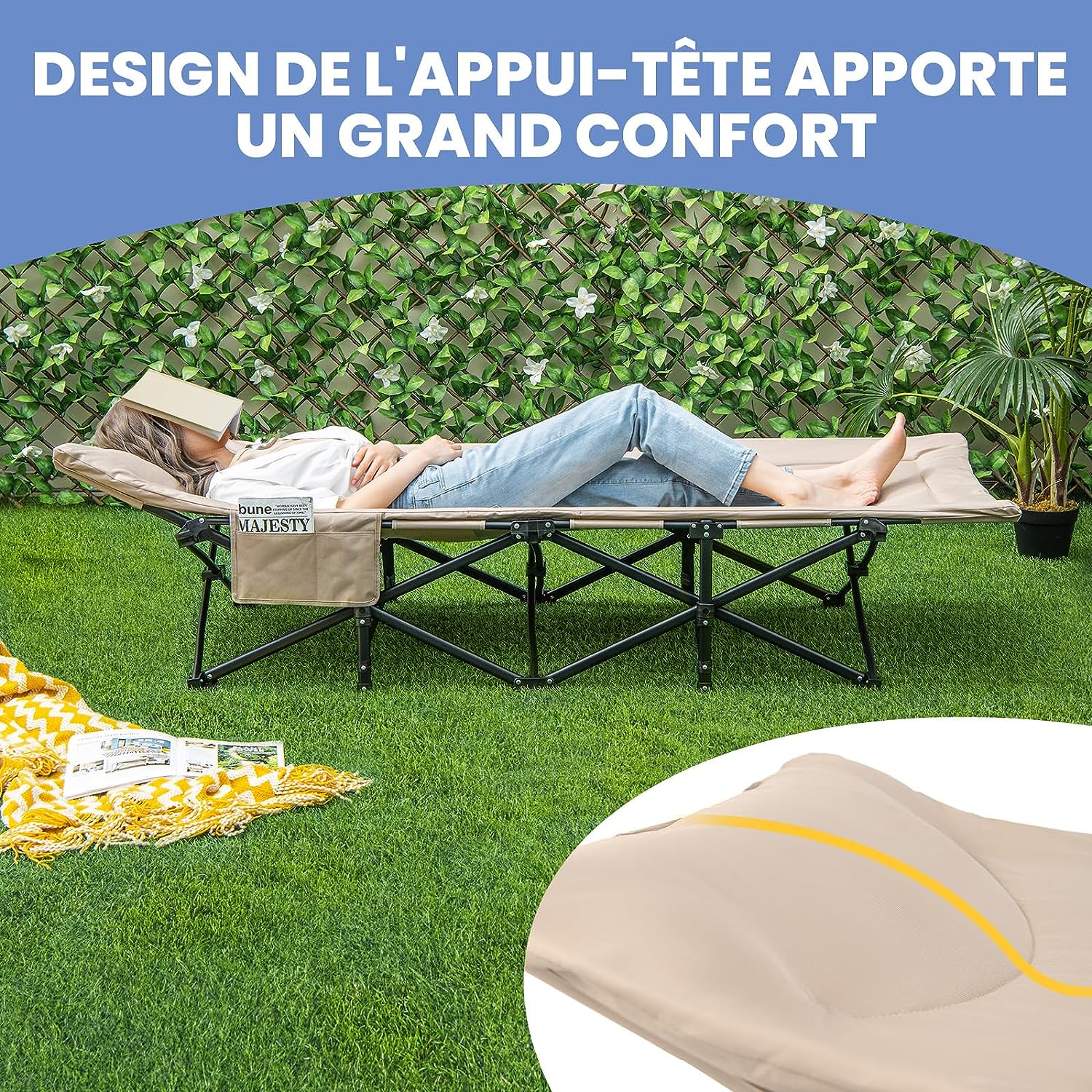 Brandina da Campeggio, Letto da Campeggio con Cuscino e Poggiatesta, Tappetino a Doppio Strato, Brandina da Campeggio Portatile per Ufficio, C - 2