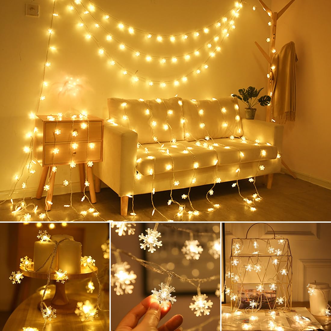 Guirlande Lumineuse de Flocon de Neige,6M 40 Pcs LED Guirlande Lumineuse Sapin de Noel, Guirlande LED Décoration Noel Intérieur pour Chambre à Coucher - 7