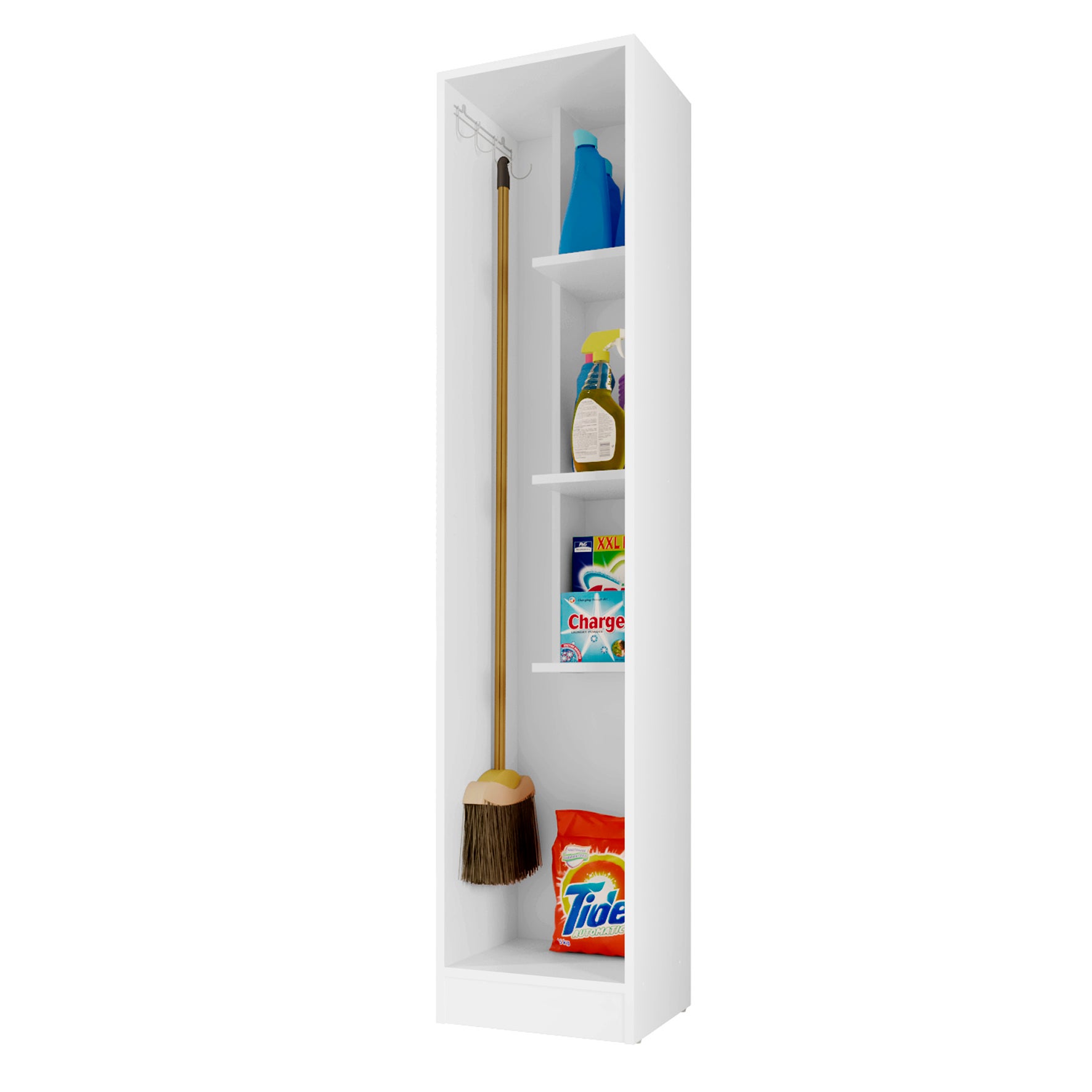 Armoire à balais polyvalente avec une porte réversible. Coloris blanc (Hauteur 170 cm/Largeur 35 cm/Profondeur 32 cm) - 5