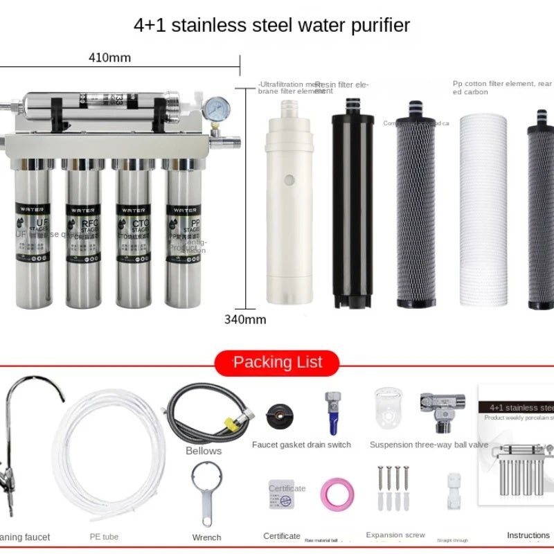 Purificador de água potável direto para cozinha em aço inoxidável, filtro de torneira de água de torneira, nível 5, filtro de água de ultrafiltração - 4