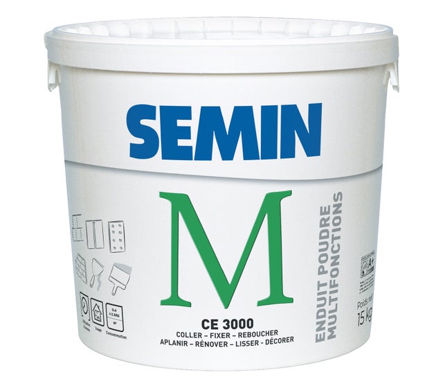 Enduit Multifonctions CE 3000 Semin pour Coller, Fixer, Reboucher, Lisser, Poudre, Intérieur, Seau de 15 kg