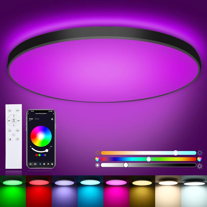 LOVHAUS Lamp Sufitowa LED RGB 24W Regulowana, 16 Milionów Kolorów, 2700K-6500K, Pilot I Aplikacja
