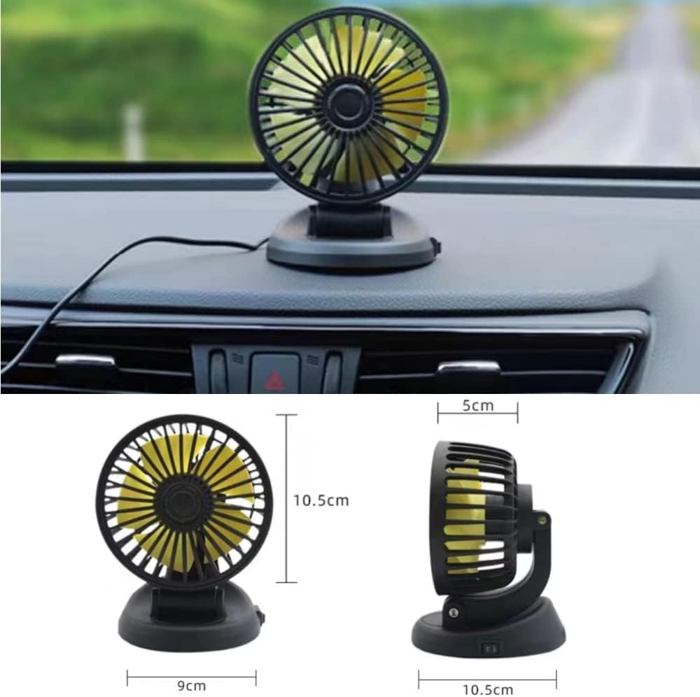Ventilateur de voiture - Rotation à 360° - 12 V - Allume-cigare - Pour tableau de bord - Mini ventilateur de table - Ventouse - Petit ventilateur pour - 2