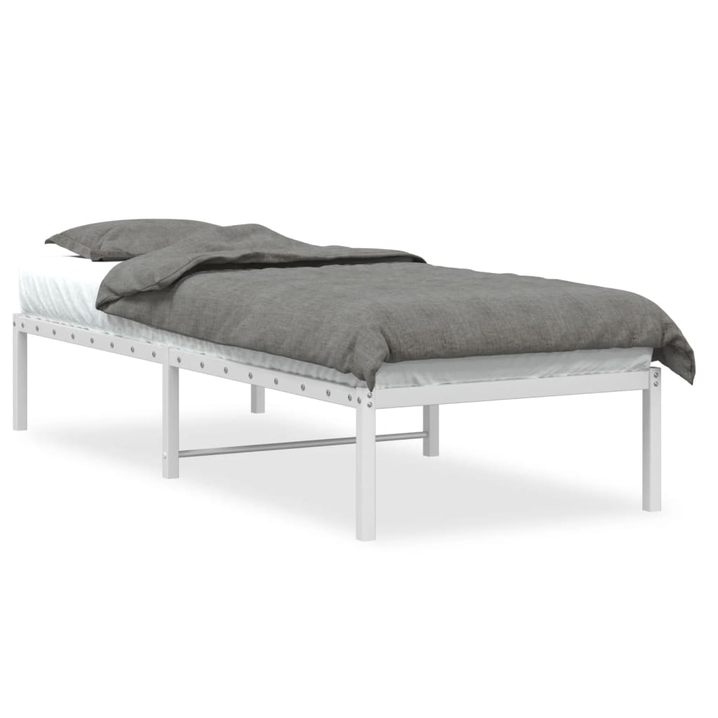 Łóżko Metalowe Białe Rama Łóżka Ze Stelażem Do Pokoju Sypialni 75x190 cm