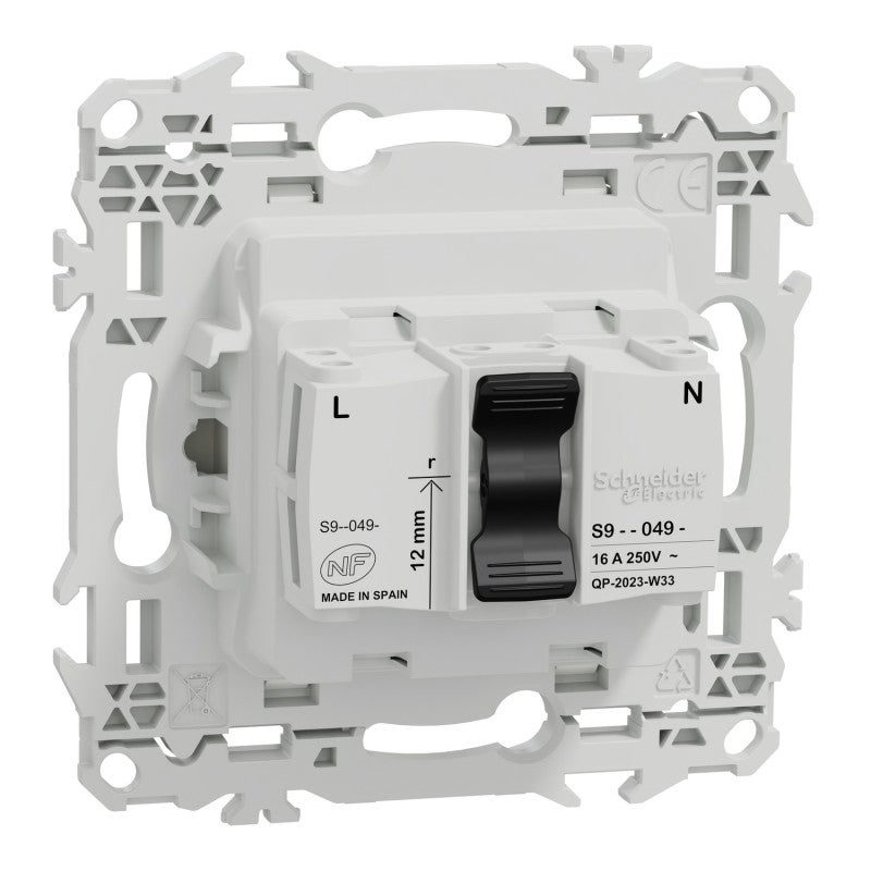 Prise de courant à puits spécial rénovation 2P+T Odace Schneider Electric - 16A - A vis et griffes - Blanc - 4