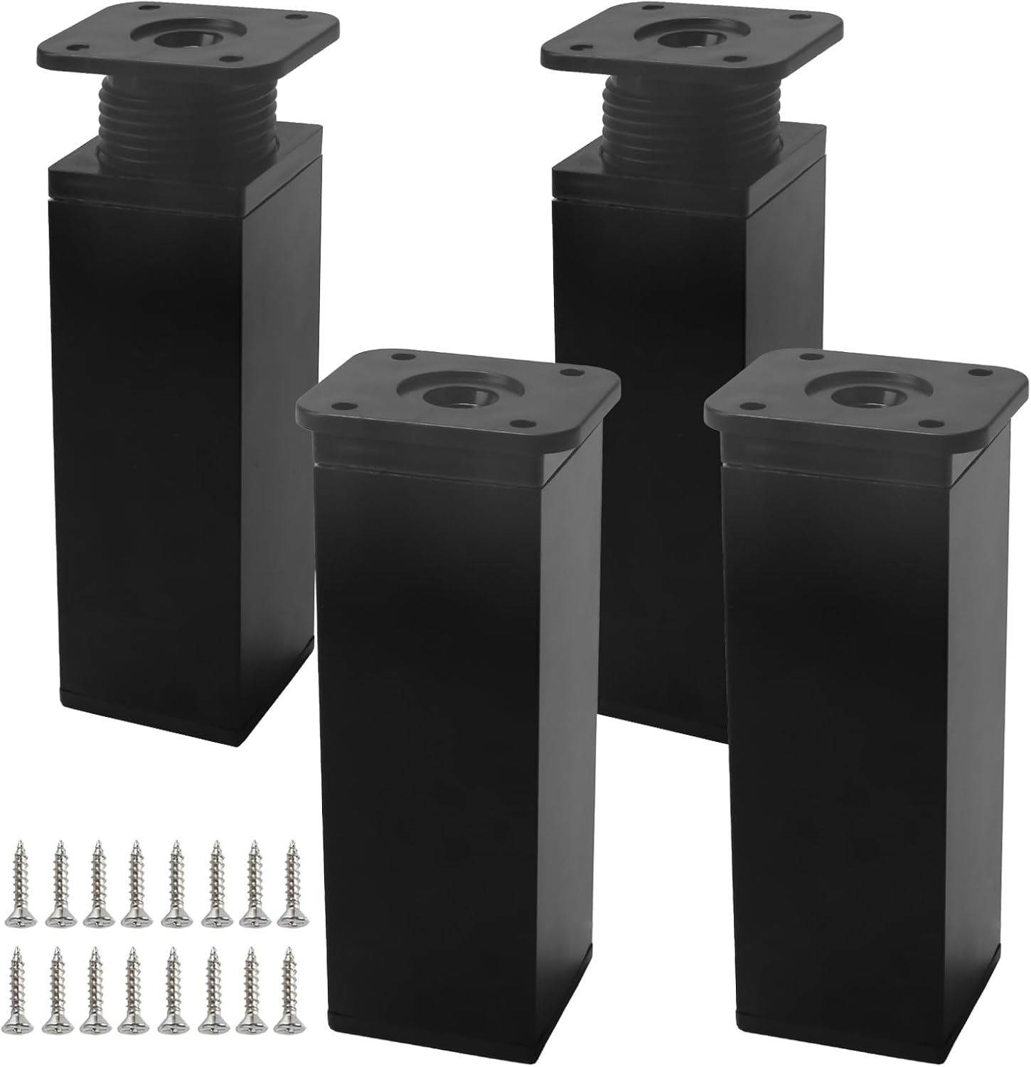 Zestaw 4 regulowanych nóg meblowych, czarne nogi stołowe, 12 cm, z 16 śrubami, regulowane do szafek kuchennych i stołów