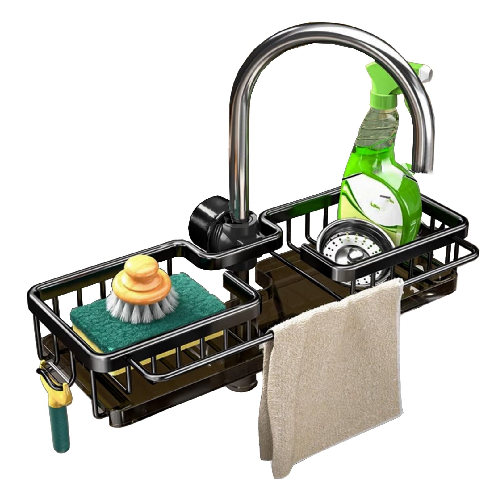 Organizzatore per lavello, Organizzatore per lavello da cucina nero, Porta spugna con vassoio di scarico autodrenante, 24*9*10 cm | Leroy Merlin