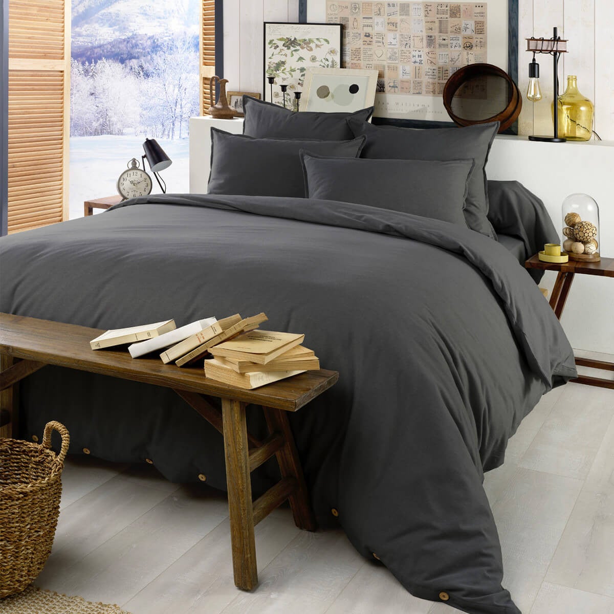 HEDDA - Housse de Couette 200x200cm Flanelle de Coton Coloris Orage - 3
