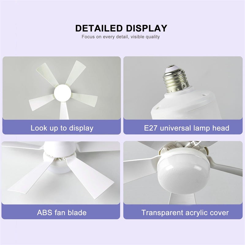 Ventilateur de plafond LED avec télécommande, variateur d'intensité, culot E27, 30 W, moderne, intelligent, sans fil, éclairage pour chambre et salon - 9