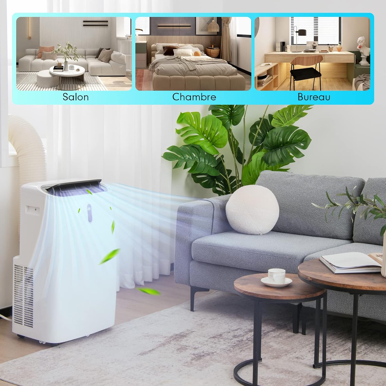 Climatiseur Mobile 4,1 kW/14000BTU-40㎡-R290 - Refroidissement, Chauffage, Déshumidification, Ventilation, Minuterie 24H, Classe A, Télécommande/Wifi - 7