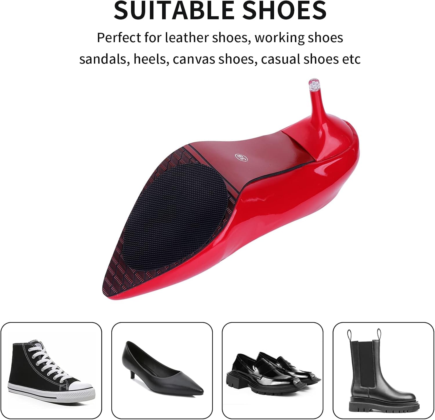 pares de protetores antiderrapantes autoadesivos para sapatos de salto alto, sola antiderrapante, pretos, tamanho único. - 4