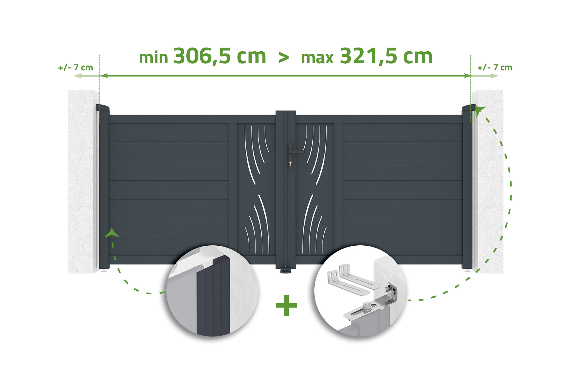 Brama skrzydłowa regulowana szerokość 3m VELETA H.120cm szara aluminiowa