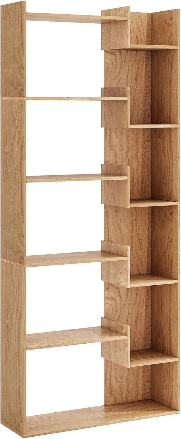 GOPLUS Bibliothèque Géométrique En Bambou En Forme De 'S' à 3 Niveaux Avec Cubes Ouverts Kits Anti Basculement 61x23x99cm 86453711