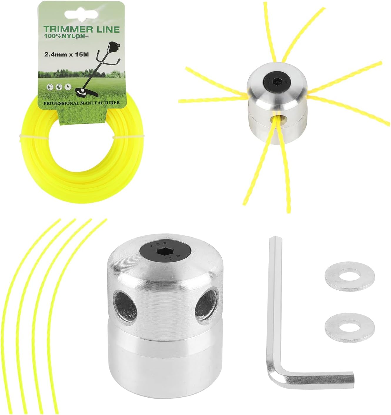 Uniwersalna głowica tnąca M8 M10 z żyłką tnącą nylonową 2,4 mm x 60 m (losowy kolor żyłki)