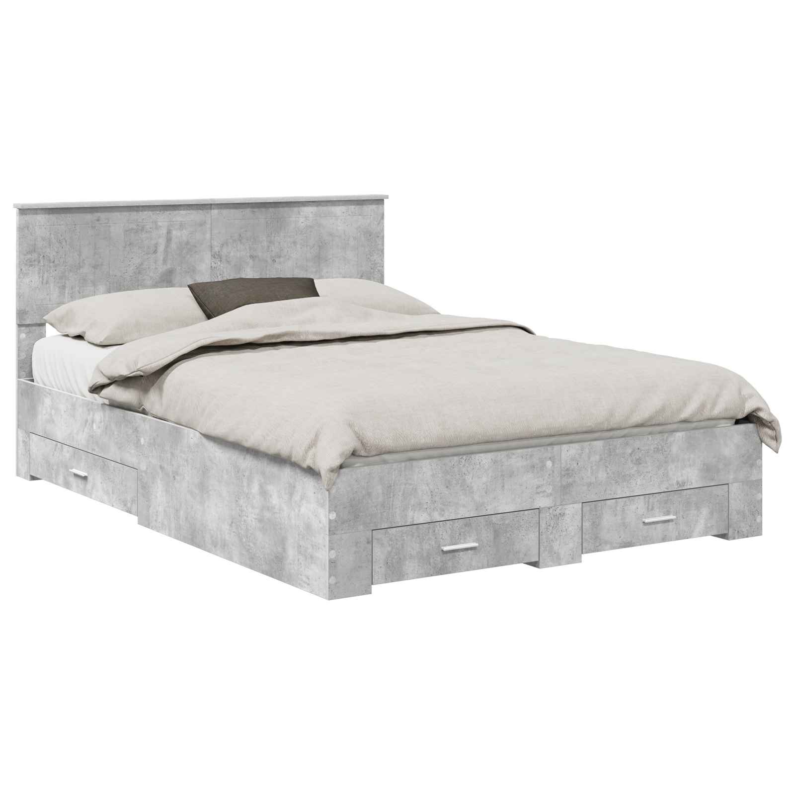 Cadre de lit gris béton 135 x 190 cm panneau de bois - 2