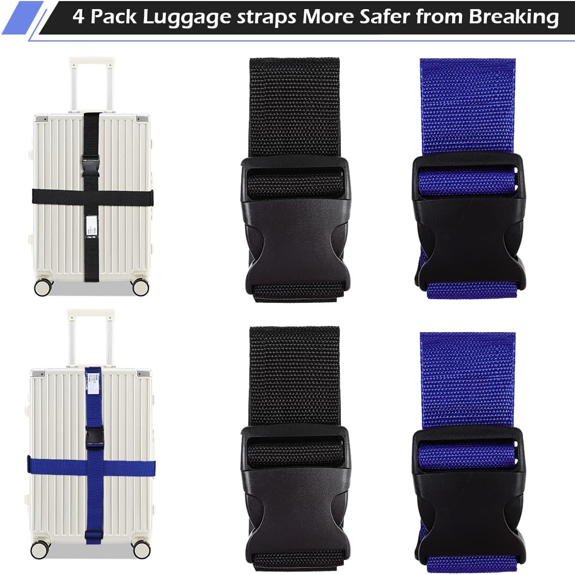 Cinghie Per Bagagli Regolabili Con Serratura A Combinazione – Set Da 2 (Verde E Blu), Larghezza 5 Cm, Lunghezza 95-175 Cm, Nylon Resistente, Identificazione Valigia Aeroporto - 4