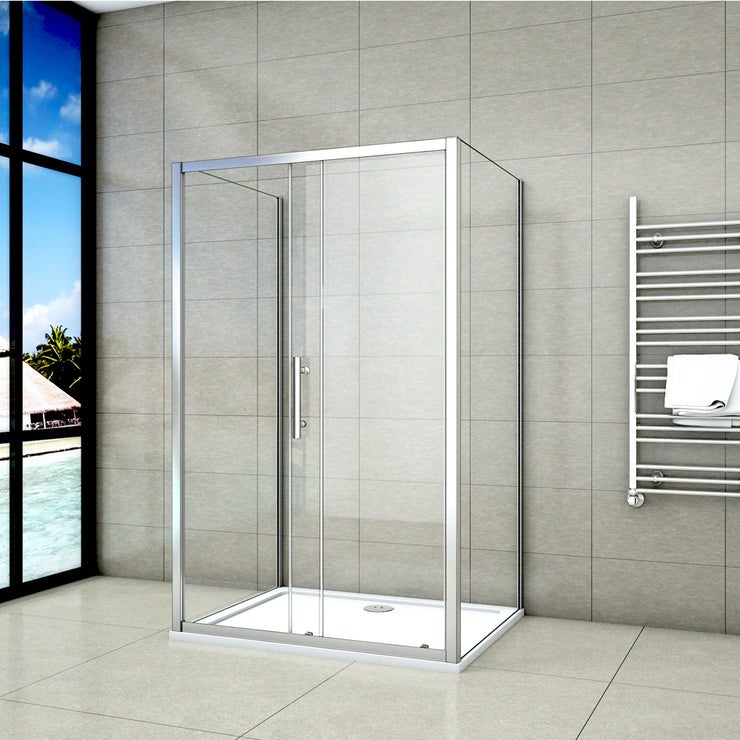 Cabine De Douche En Forme U 110x70x70x190cm Une Porte De Douche Coulissante + 2 Parois Latérales - 3