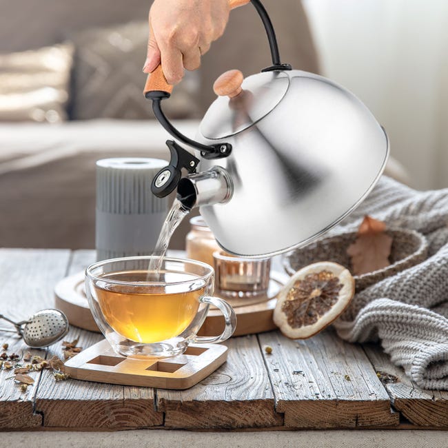Tetera con Silbato, Hervidor de Agua 2,3L, Inducción, Acero Inox