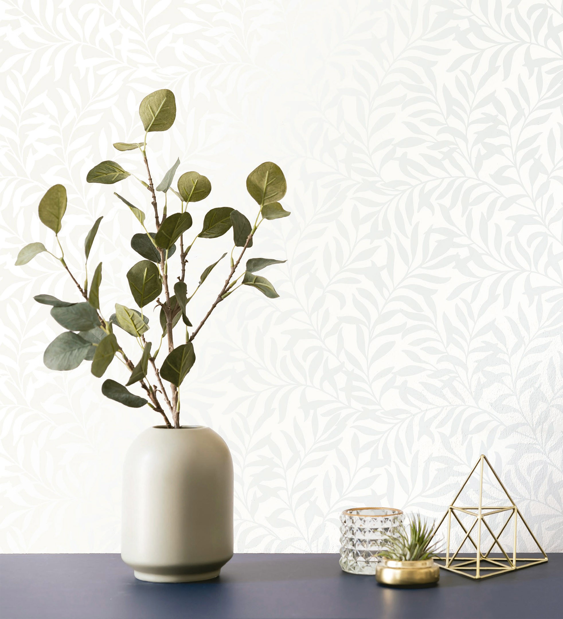 Papel pintado vinílico ecológico de hojas efecto nacarado fondo blanco mate - didier 681205 de gaulan - rollo de 10 m x 0,53 m