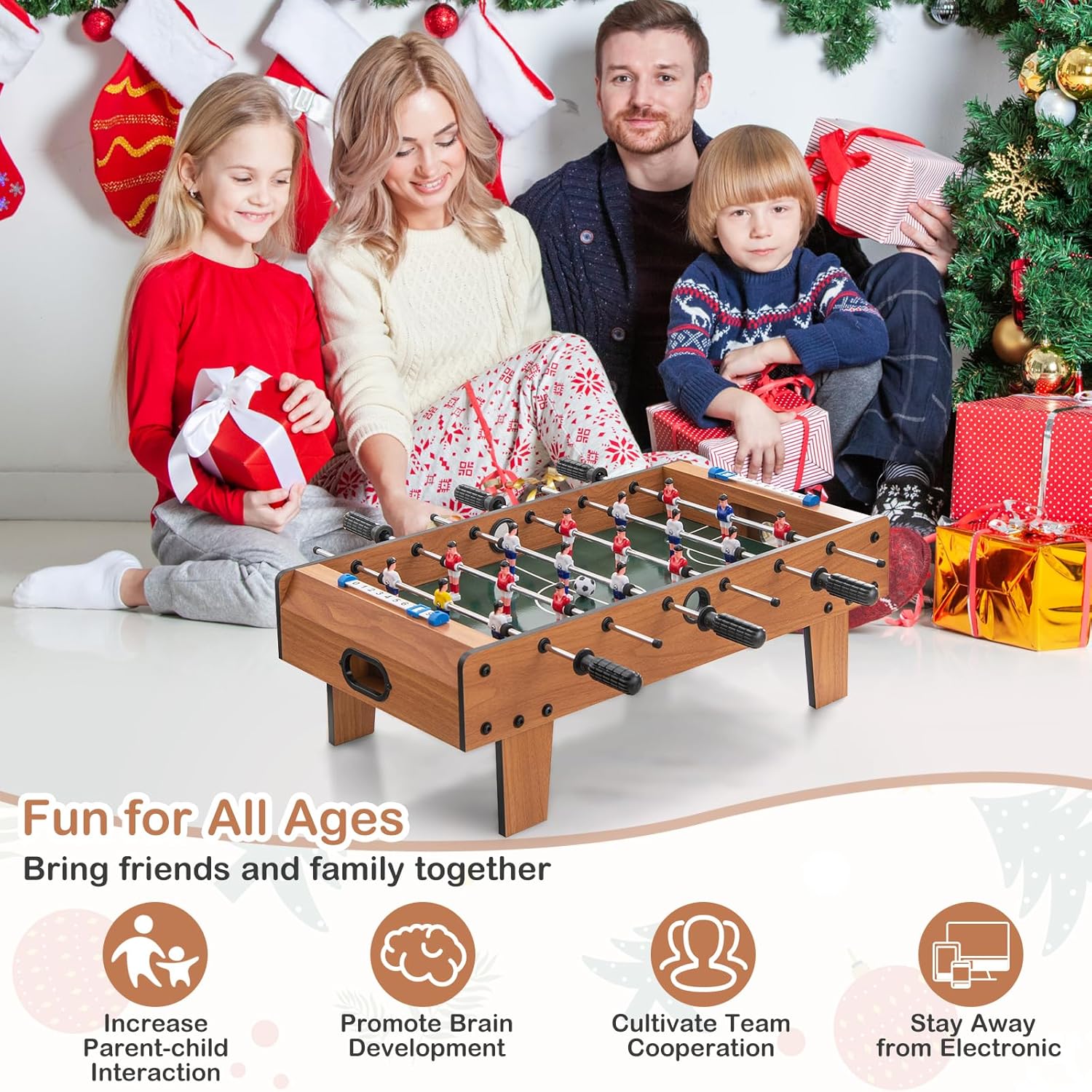 Calcio Balilla da Tavolo, Biliardo in Legno con Palloni e 18