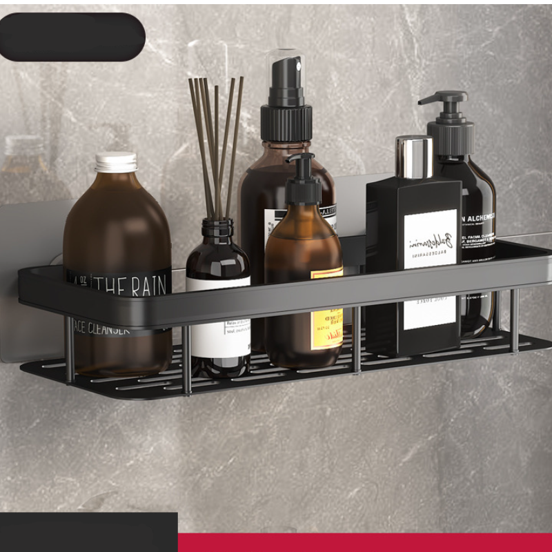 Półka prysznicowa, półka do przechowywania bez wiercenia, półka łazienkowa (jednowarstwowa) czarna