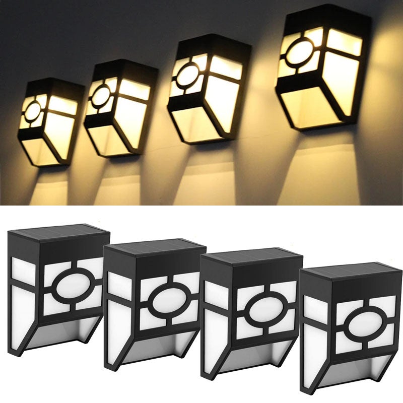 Lampki solarne na ogrodzenie, 4 szt. Wodoodporne lampki solarne LED na ścianę, lampka solarna na patio, schody, dojście, ciepła biel