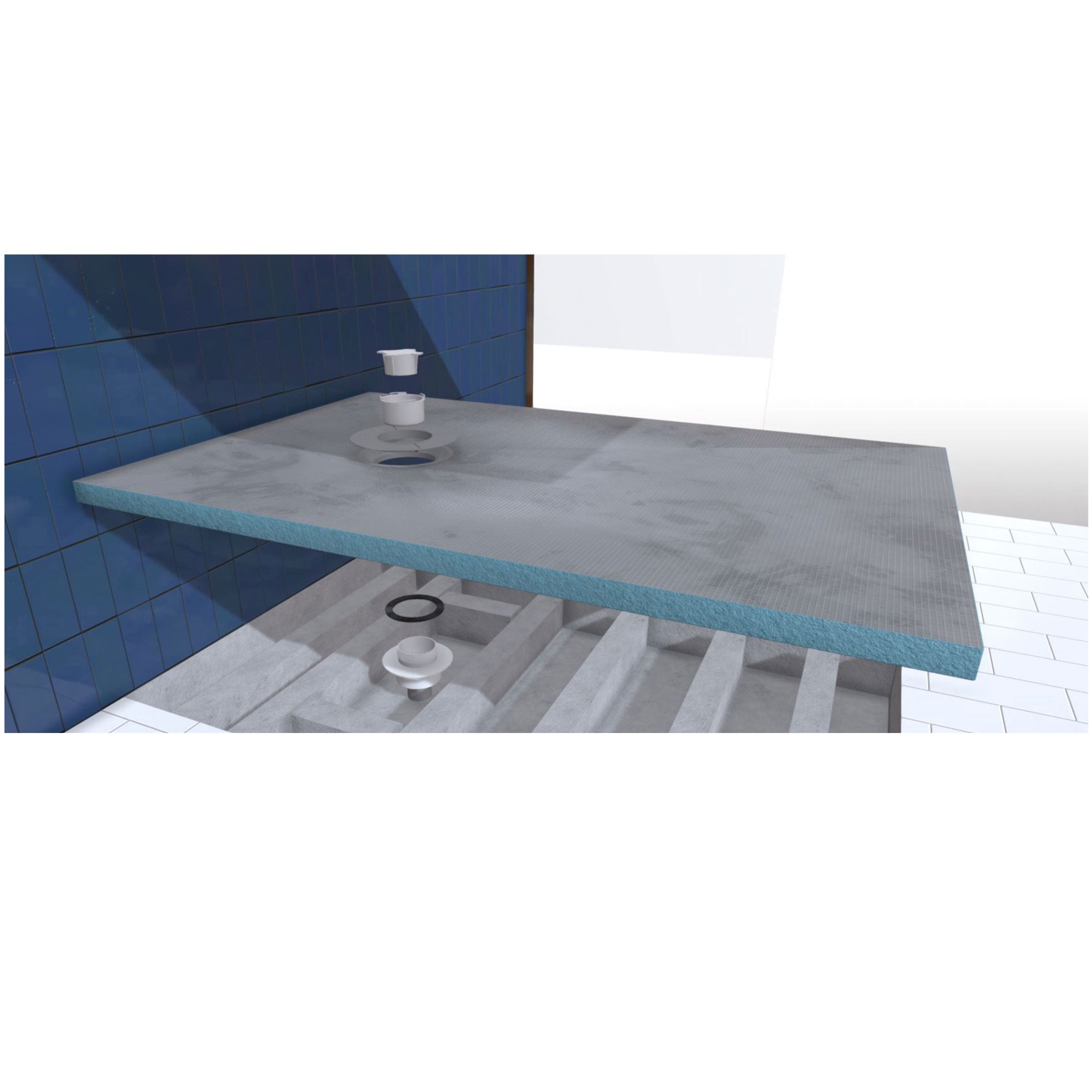 Receveur de Douche à Carreler 140x90 cm avec Bondes à Sortie Verticale - Grille Noire - 2