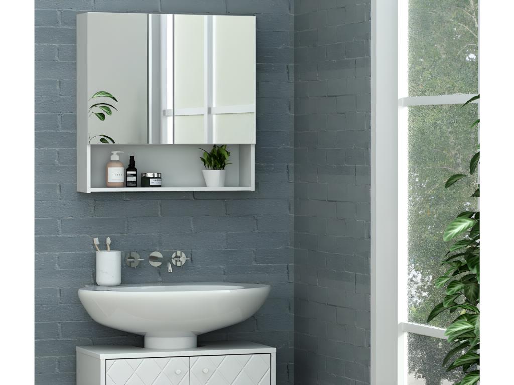 Armoire murale de salle de bain avec miroir et niche - Blanc - ZUMPA