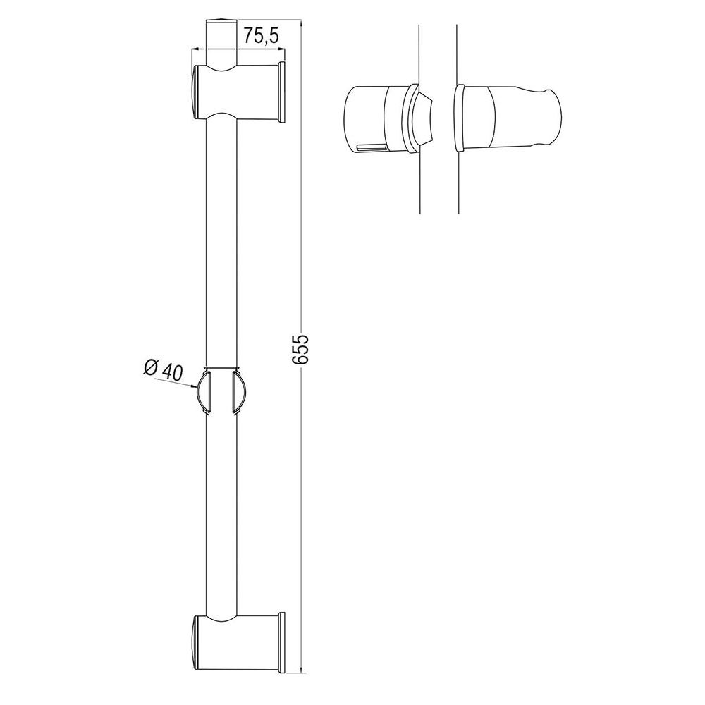 Kibath Barre de douche BARIN 65,5 cm finition laiton chromé - Barre de douche avec support réglable, installation universelle compatible avec les - 5