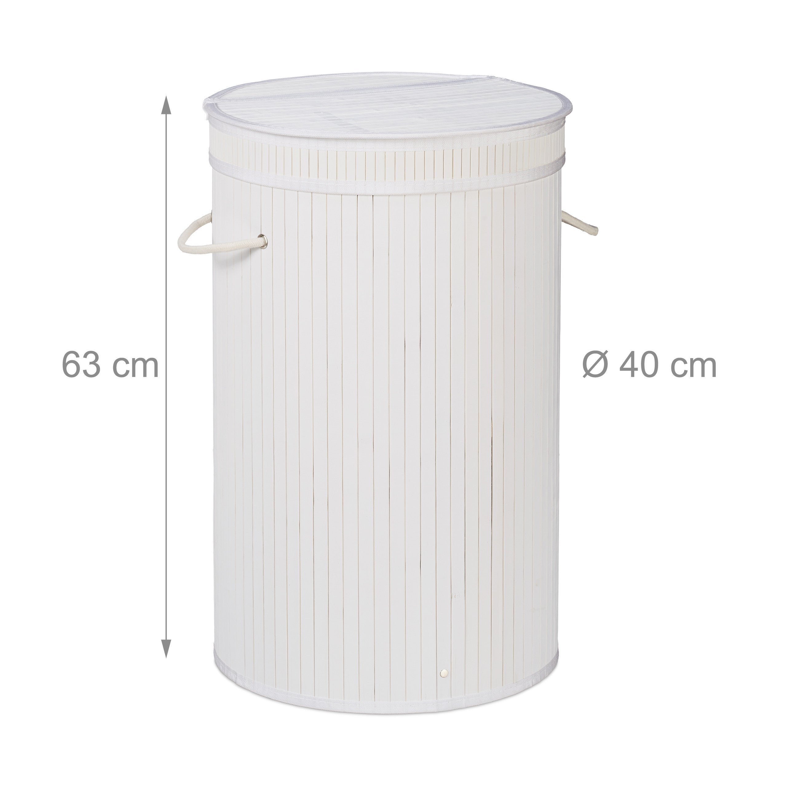 Panier à linge bambou, lot de 2, pliable, Corbeille à linge ronde, 65 L, Sac à linge, Ø 40 cm, blanc - 4