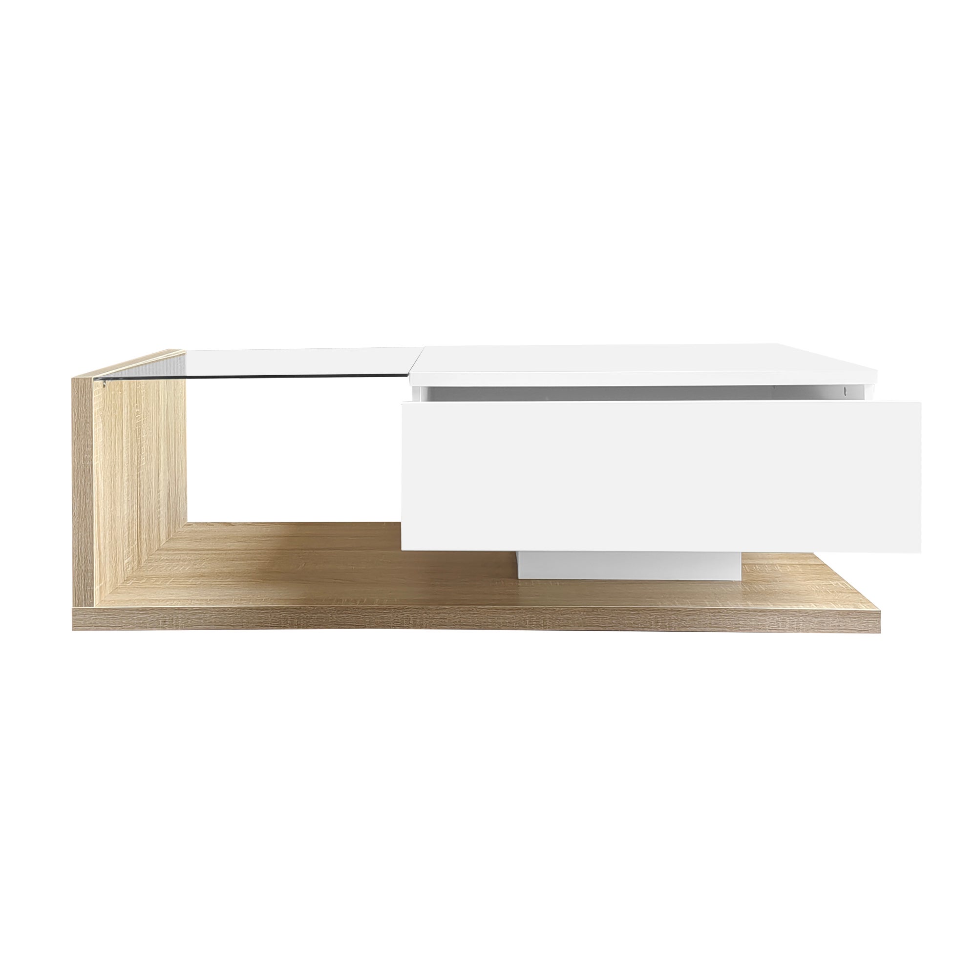 Table basse avec LED - en verre et panneaux de particules - Naturel - 5