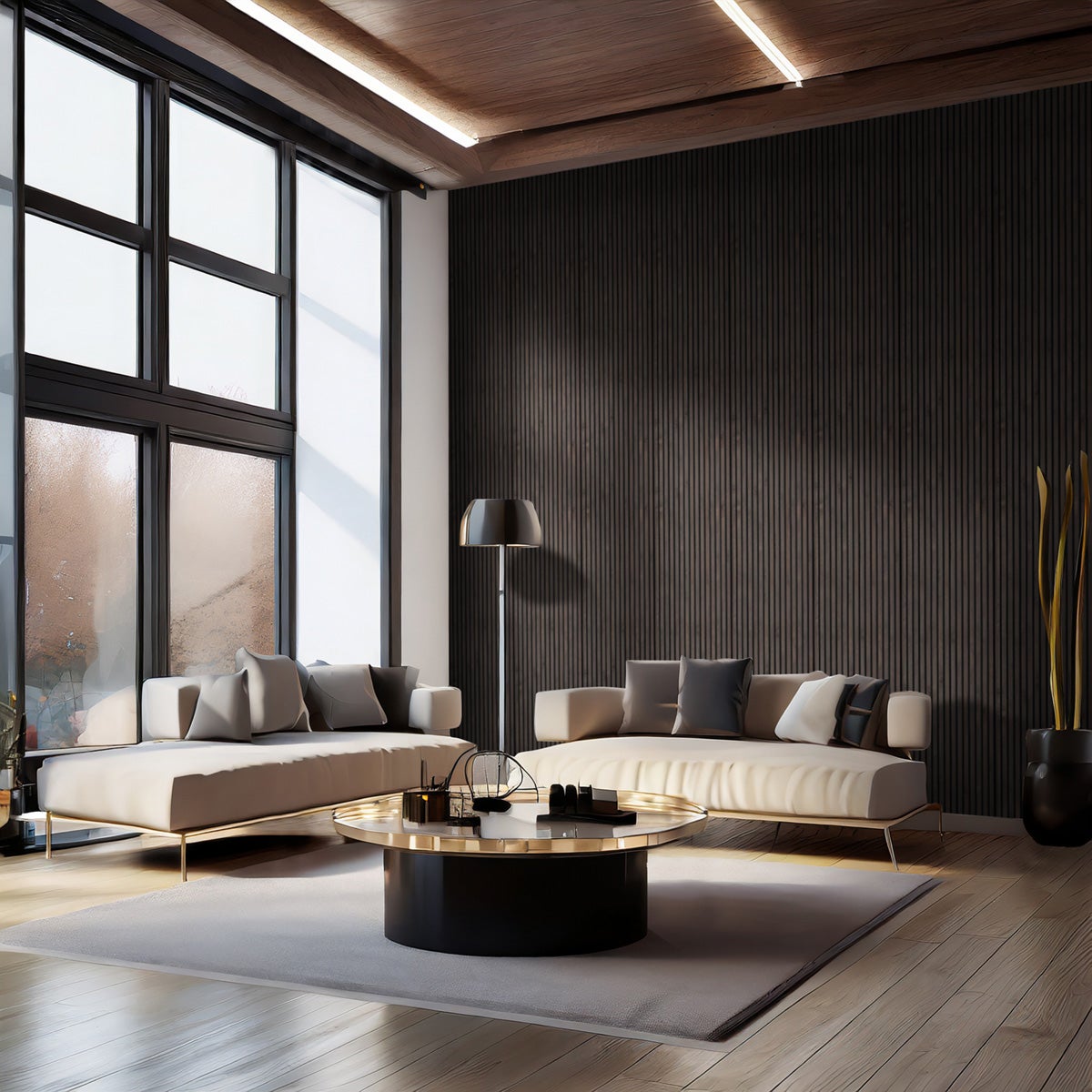 Panneau tasseaux acoustique 300×60 cm – Chêne Fumé Rustic | AKUPANEL BY WOODMONDO - 6