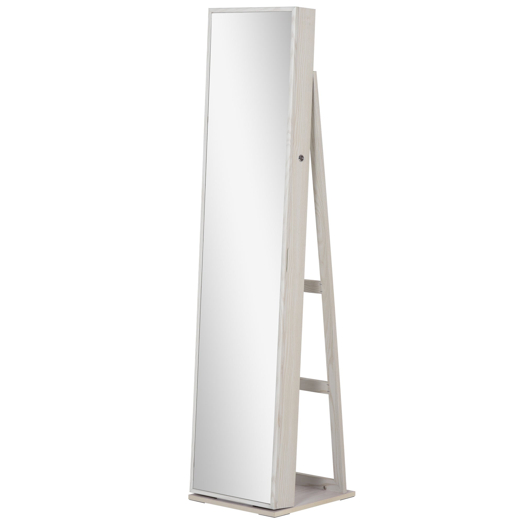 Espejo joyero de pie homcom mdf y vidrio blanco 38x38x157 cm