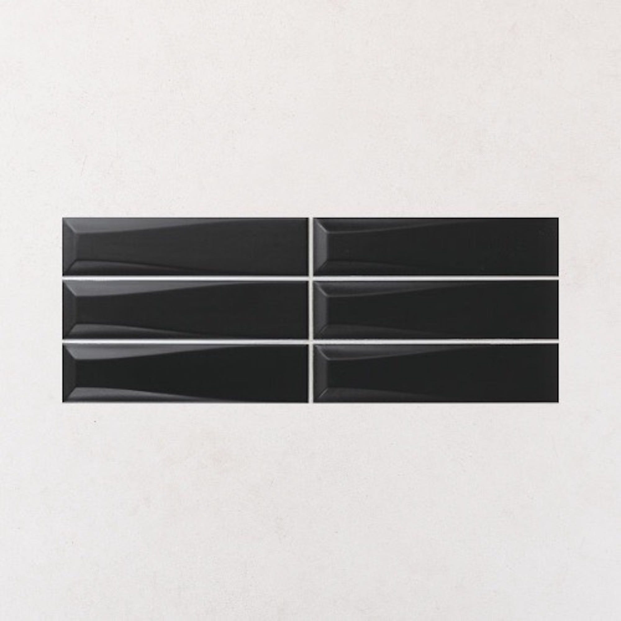 6m² Faïence Murale Relief Noir Mat THREE-D 5x20 cm Pyramid Night (0,6m² ...