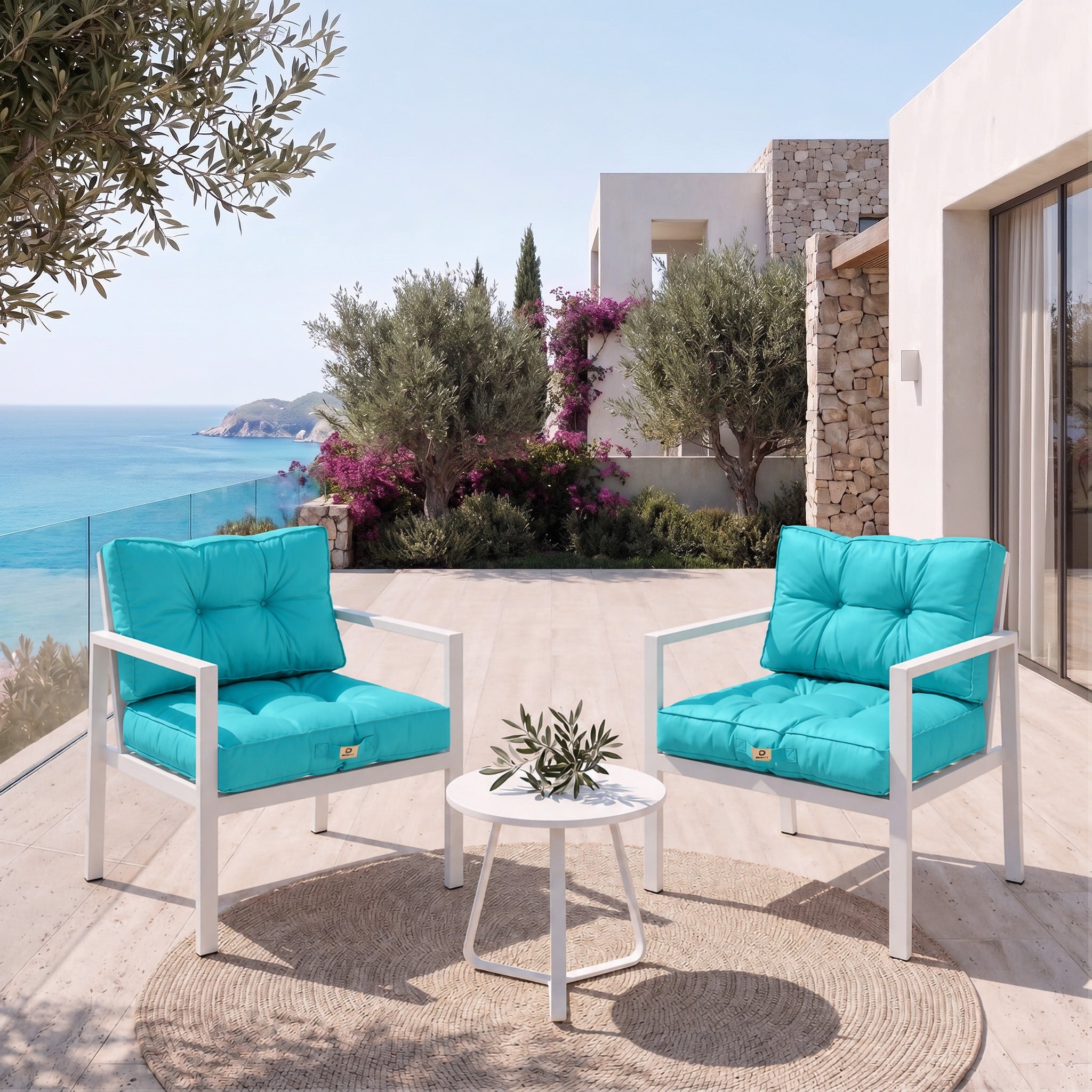 Coussins pour salon de jardin capitonné 50x50cm Bleu caraibes - 2