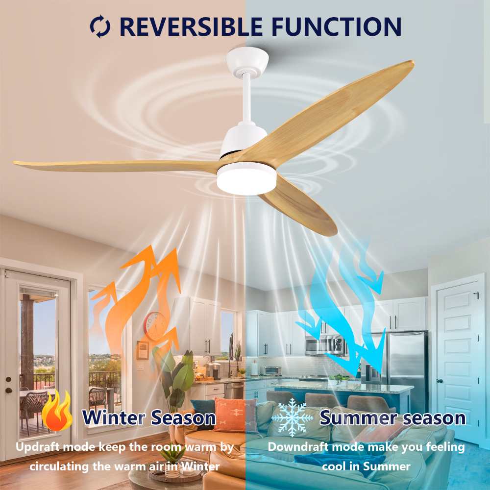 Ventilateur de plafond moderne de 106 cm en bois naturel, moteur DC silencieux, bruit inférieur à 35 dB, installation au plafond, pour salon - 6