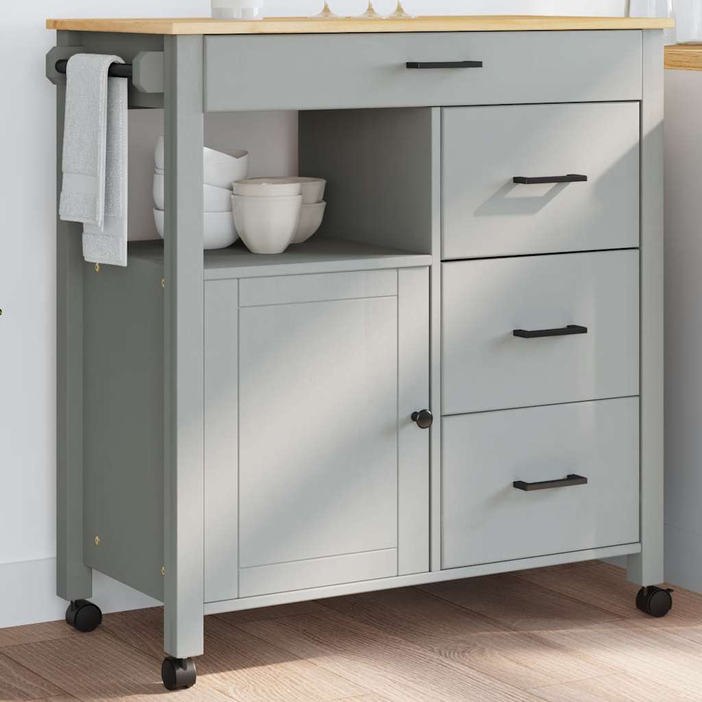 Carrito de cocina de 84x40x88,5 cm, madera maciza de pino.