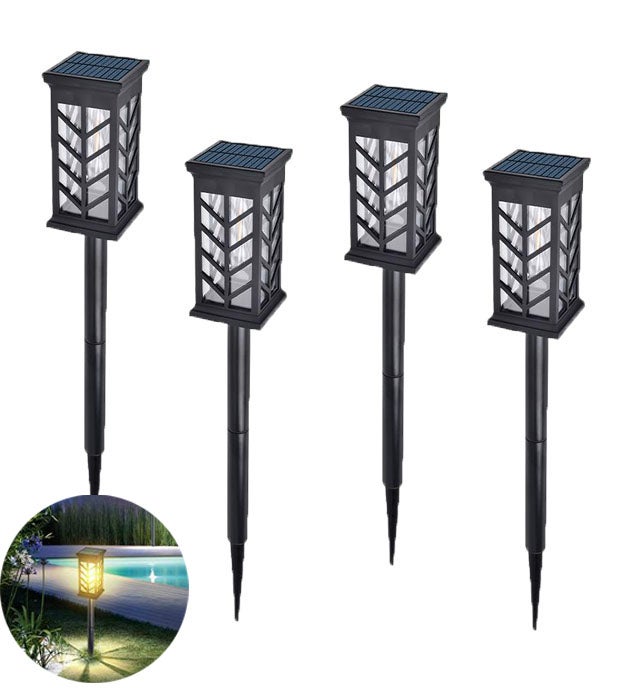 Zestaw 4 zewnętrznych lamp solarnych do wbijania w ziemię, wodoodporne, idealne do ogrodów i na dziedzińce (światło ciepłe).