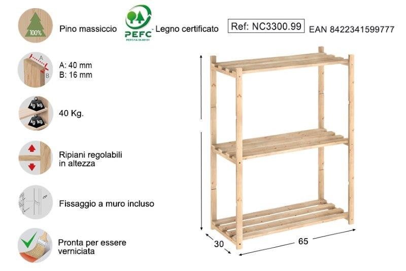 ETAGERE 3 TABLETTES A LATTES 88X65X30 ASTIGARRAGA - NC-3-30-99 - 5