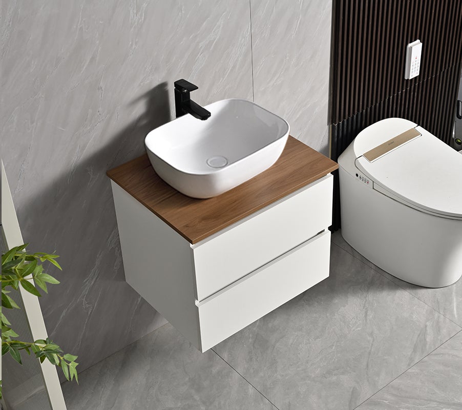 Conjunto Mueble de Baño 78x48x48 cm Blanco y encimera de madera con Lavabo sobre encimera - 4