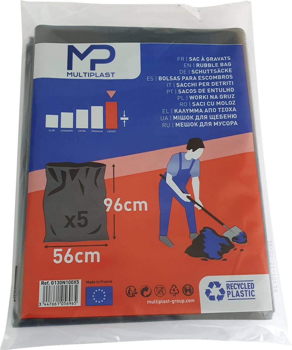 Sacchi per macerie MULTIPLAST H.96 x l.56 cm x Spessore 130 micron neri - 2