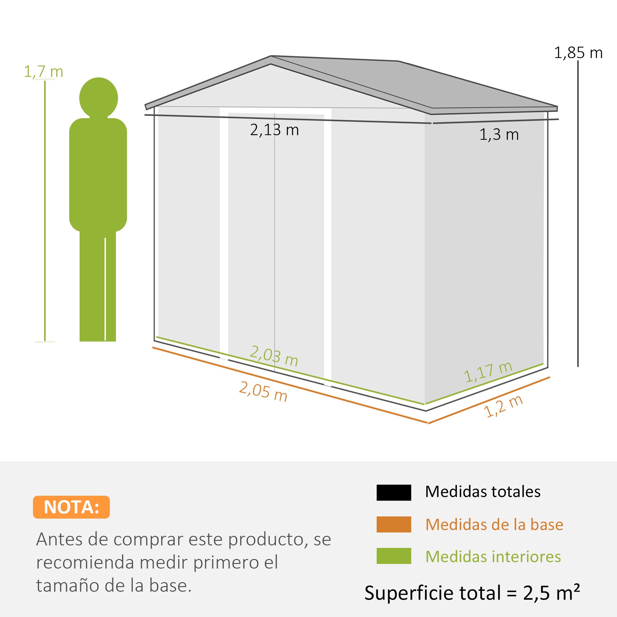 Caseta de Jardín Outsunny Acero Galvanizado Plata 213x130x185 cm - 3