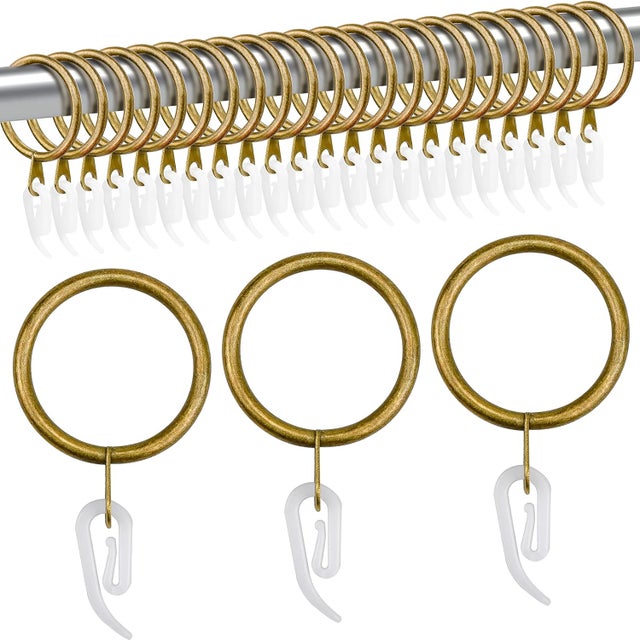 Juego de 24 anillas y ganchos metálicos para cortinas (latón y acero inoxidable), 30 mm de diámetro interior.