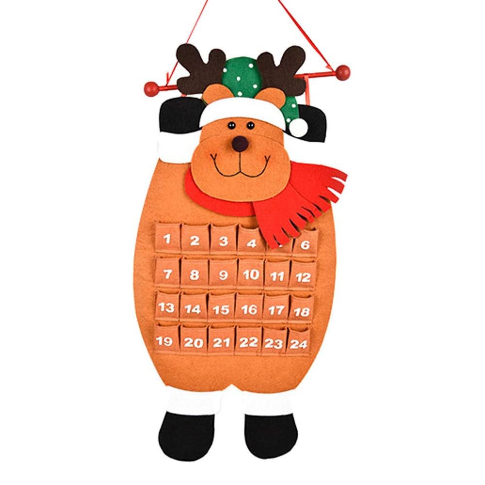 Filcowy kalendarz adwentowy Wapiti Father Christmas z 24-dniowymi kieszonkami, wiszący kalendarz adwentowy 3D z filcu