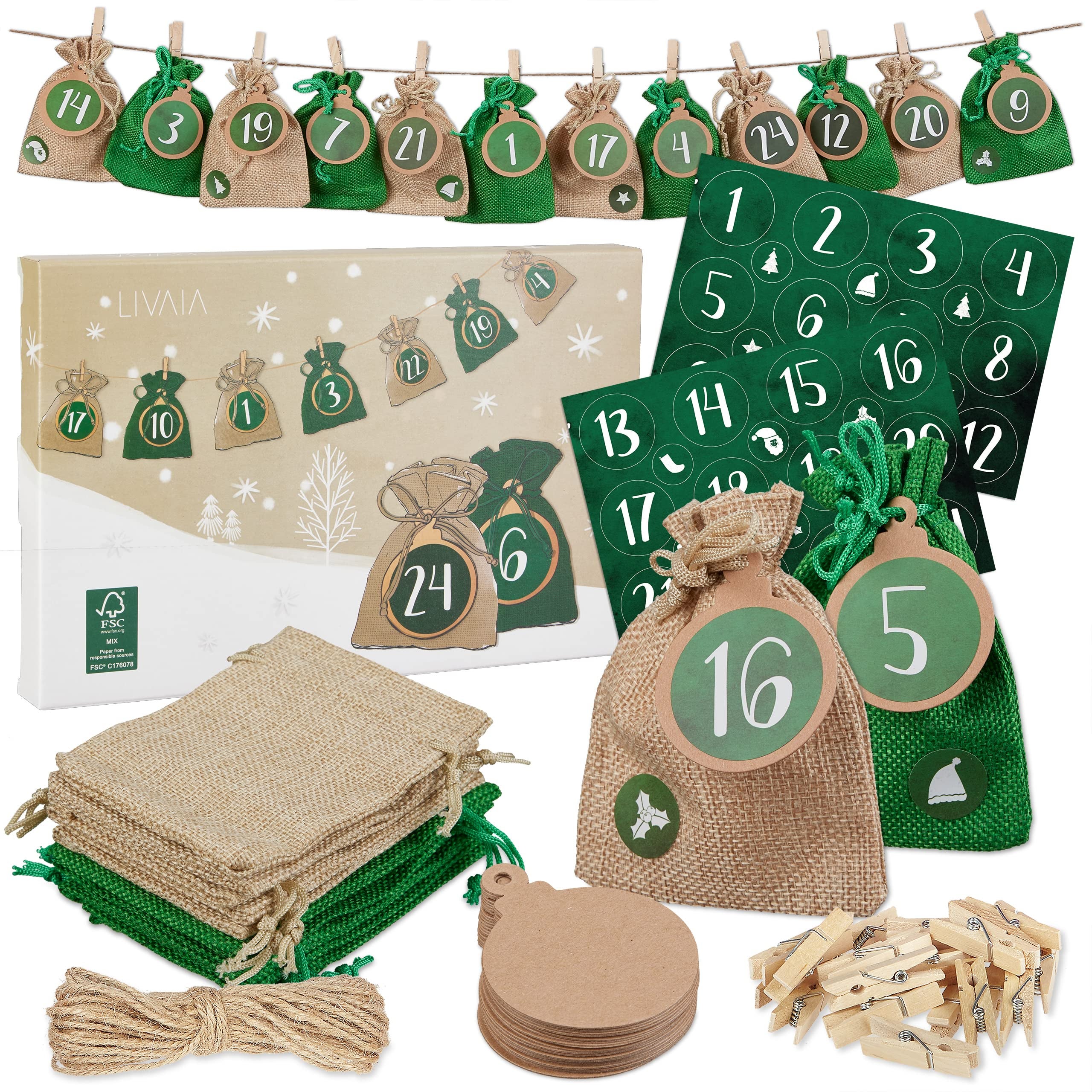 Calendario dell'avvento per bambini con tasche riutilizzabili, conto alla rovescia natalizio personalizzato, decorazione da parete. - Italia