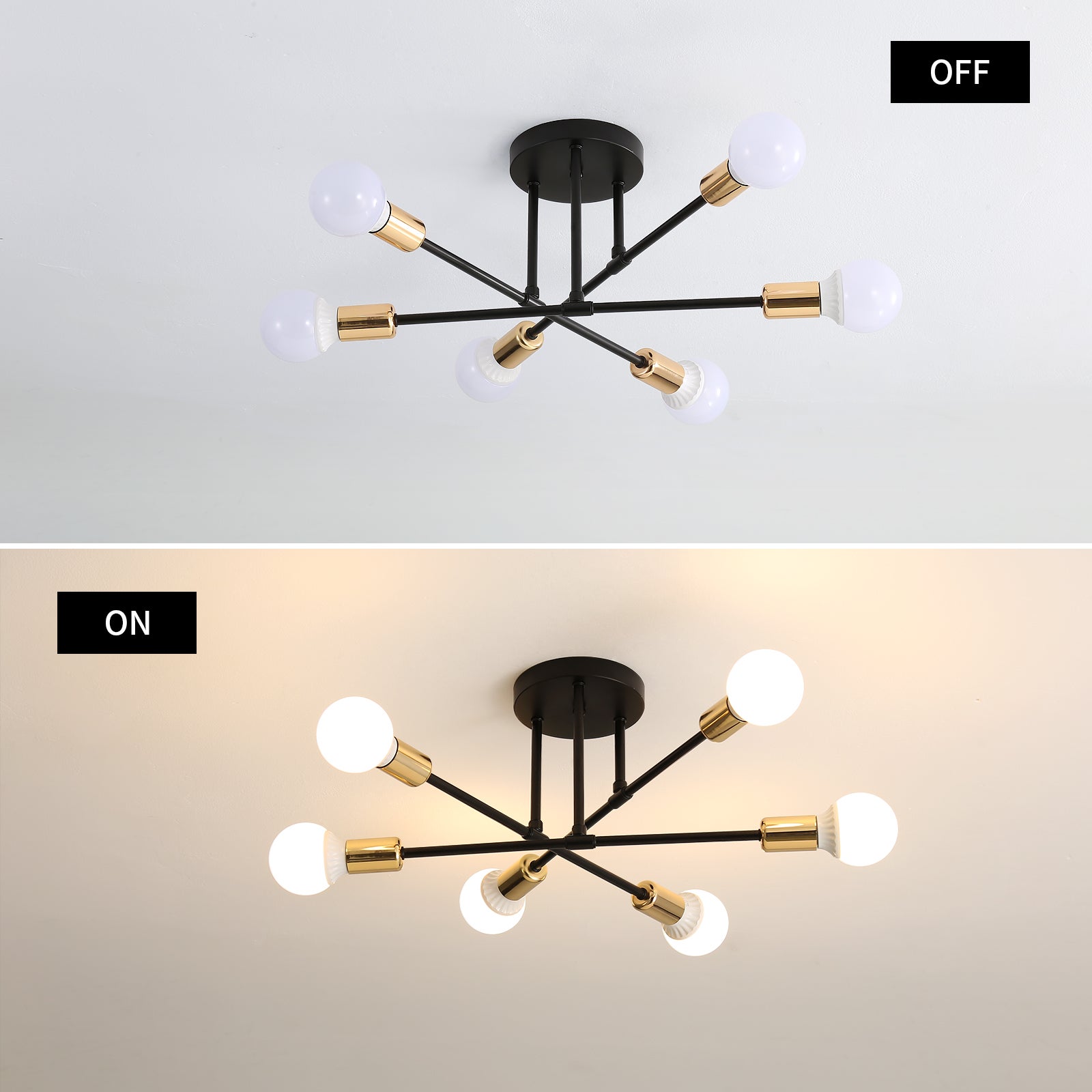 GOECO Plafonnier salon industriel,Luminaire salon,Lustre Vintage Industriel à 6 Lumières avec Douilles E27 pour,Idéal pour salon, chambre et cuisine - 7