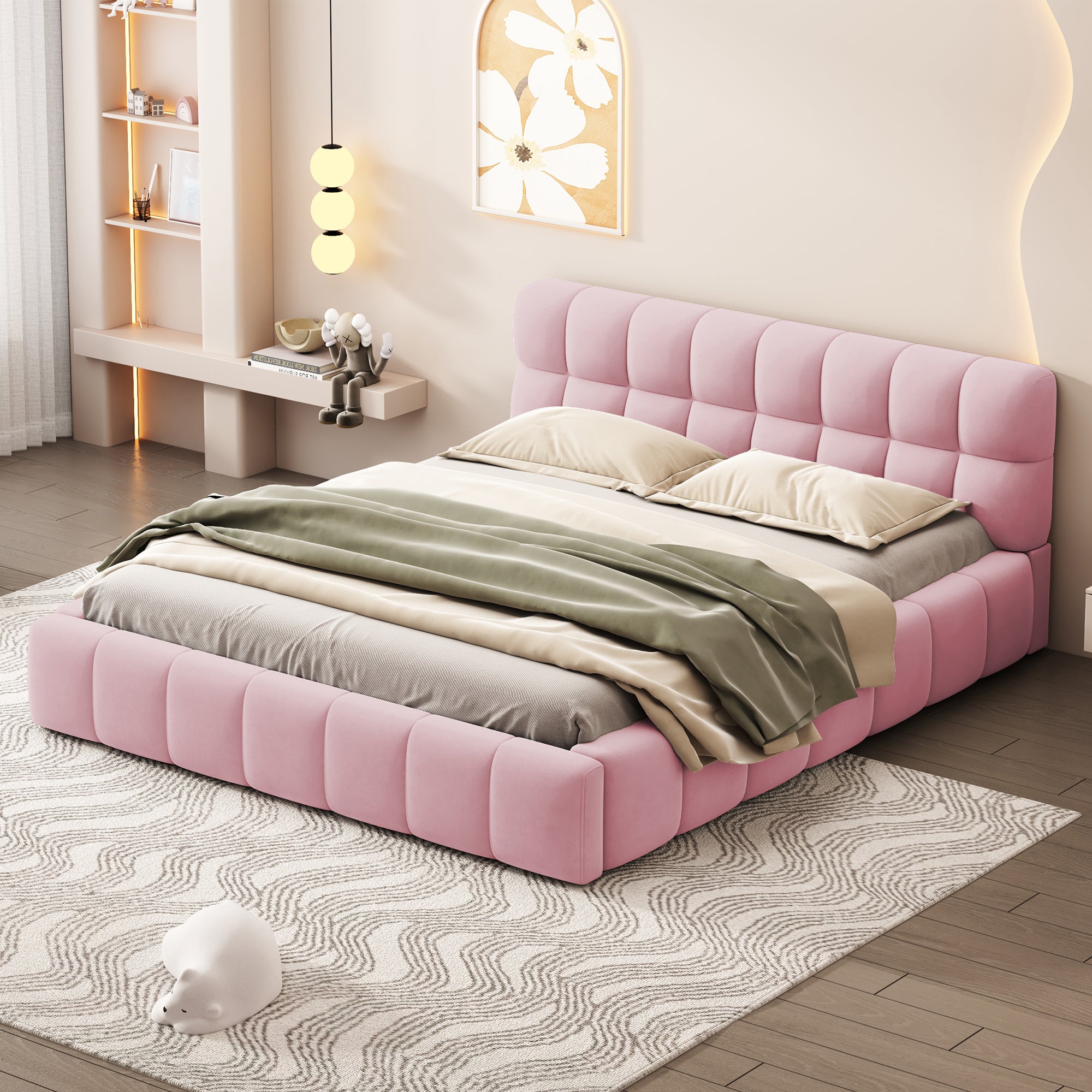 Lit Double Plateforme Rembourré 140x190 Cm - Tête De Lit Ajustable - Velours Gris - Charge Max 320 Kg