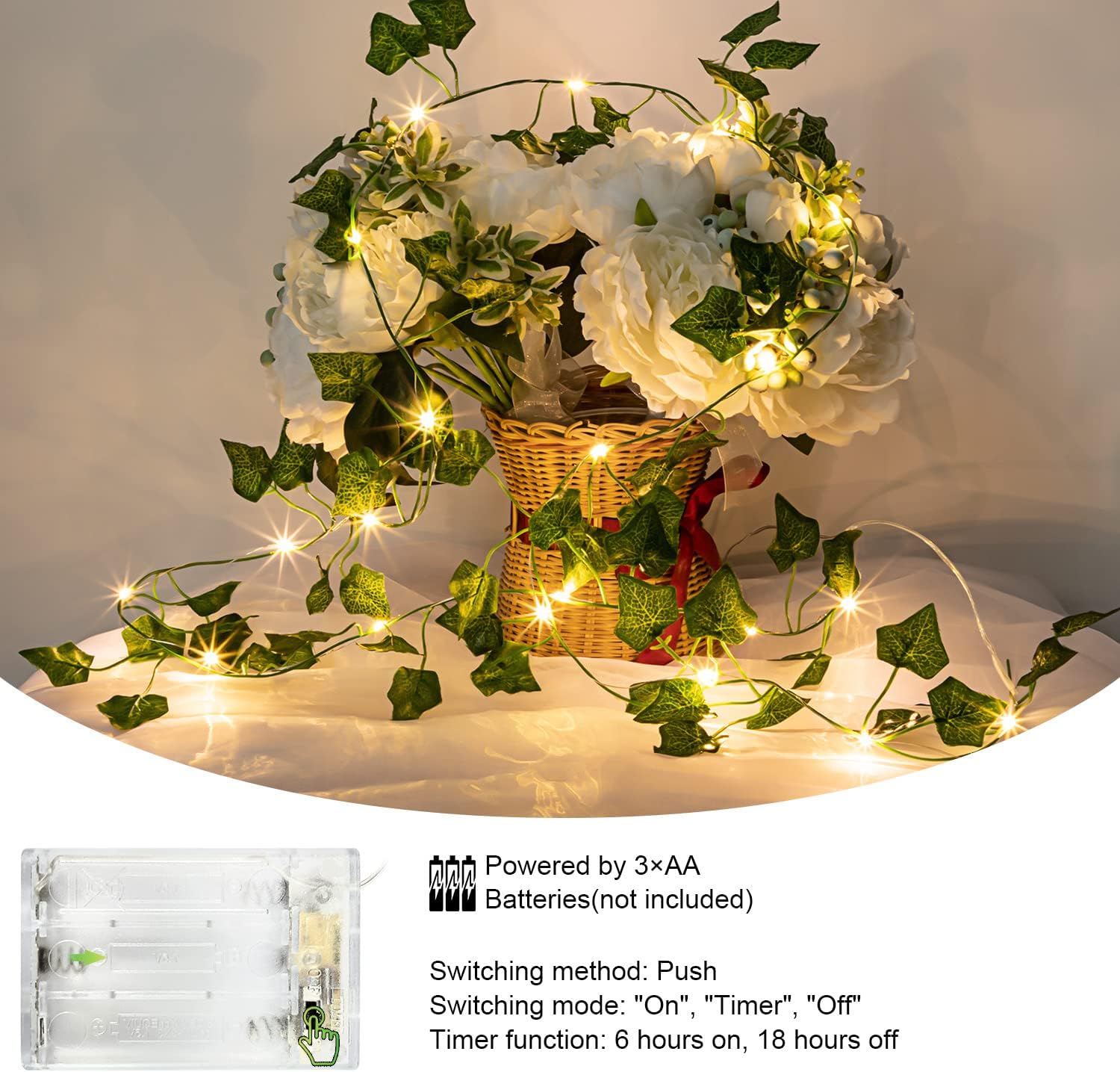 Guirlande lumineuse à feuilles, guirlande lumineuse de lierre de 2 m, vignes de lierre artificielles à feuilles vertes avec 20 lumières LED, décoratio - 3