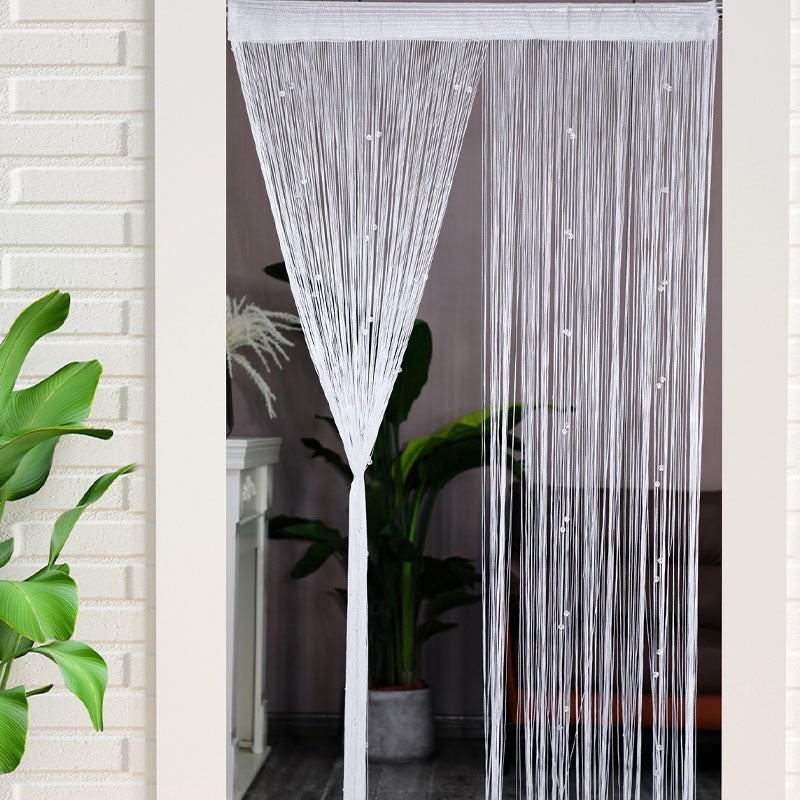 Rideau Anti Moustique Pompons, Separation de Piece Moustiquaire de Porte Entrée et Exterieur pour Fenêtre de Cuisine, (Blanc,100X200cm) - 5